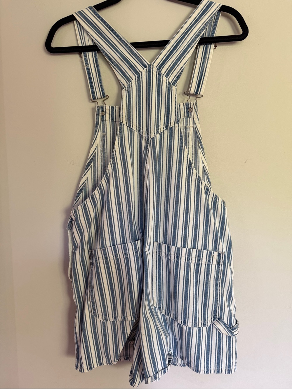 American Eagle Tomboy Blue Striped Denim Overall Shorts Shortall S Small - Picture 3 of 7